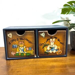 Vintage Dianna Marcum Wooden Drawers Sewing Theme Craft Storage Country Tole